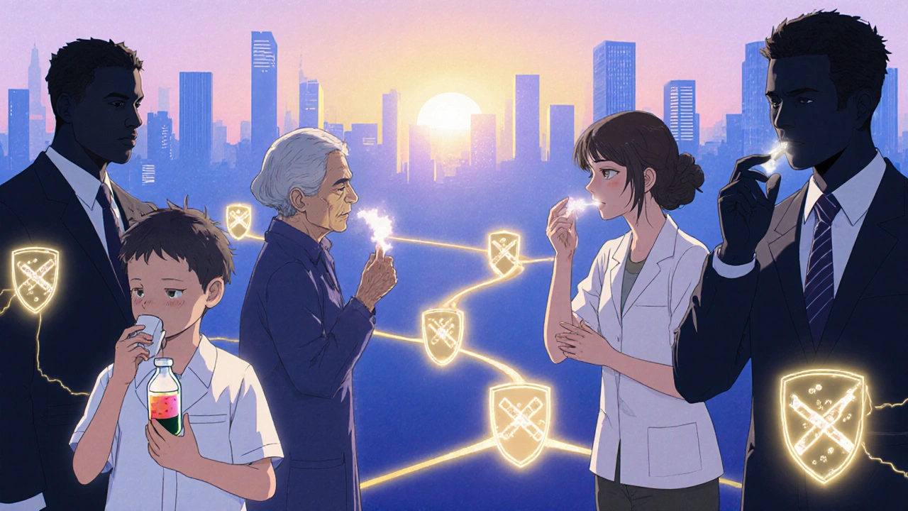 Des patients utilisent des formes réformulées de médicaments, tandis que des silhouettes corporatives tentent de les bloquer.