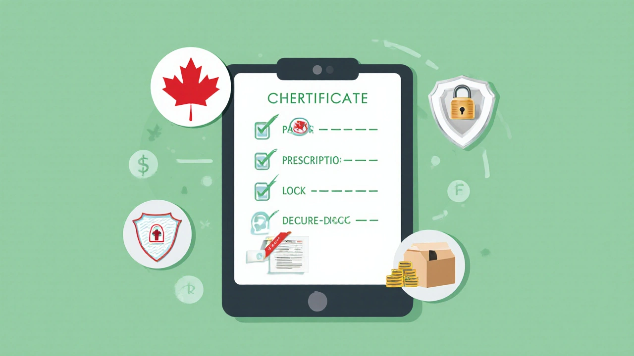 Scène illustrée d&#039;une checklist virtuelle montrant badge, ordonnance, verrou et colis discret.