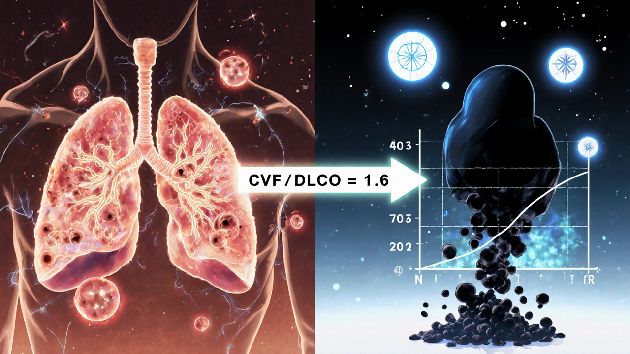 Comparaison visuelle entre poumons sains et malades avec un indicateur de pression pulmonaire.
