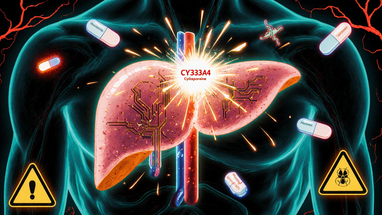 Cyclosporine et interactions médicamenteuses : inhibition de l'enzyme CYP3A4