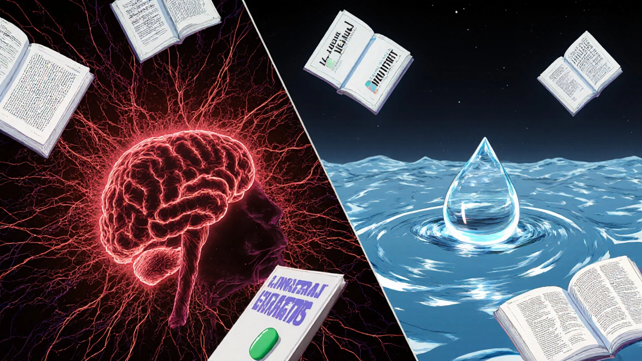 Illustration comparant la peur exagérée et la réalité du risque de syndrome sérotoninergique avec des molécules de linezolid et de sérotonine.