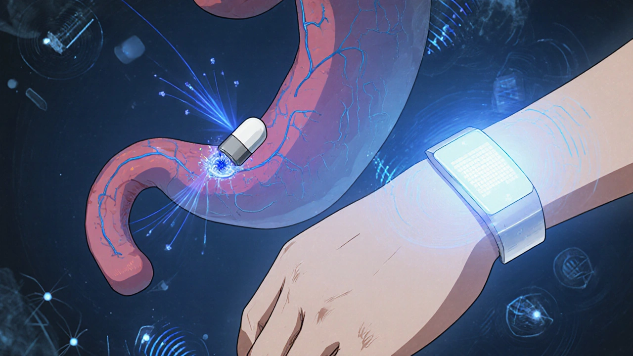 Un capteur minuscule dans un comprimé envoie des données via le corps jusqu&#039;à un patch cutané.