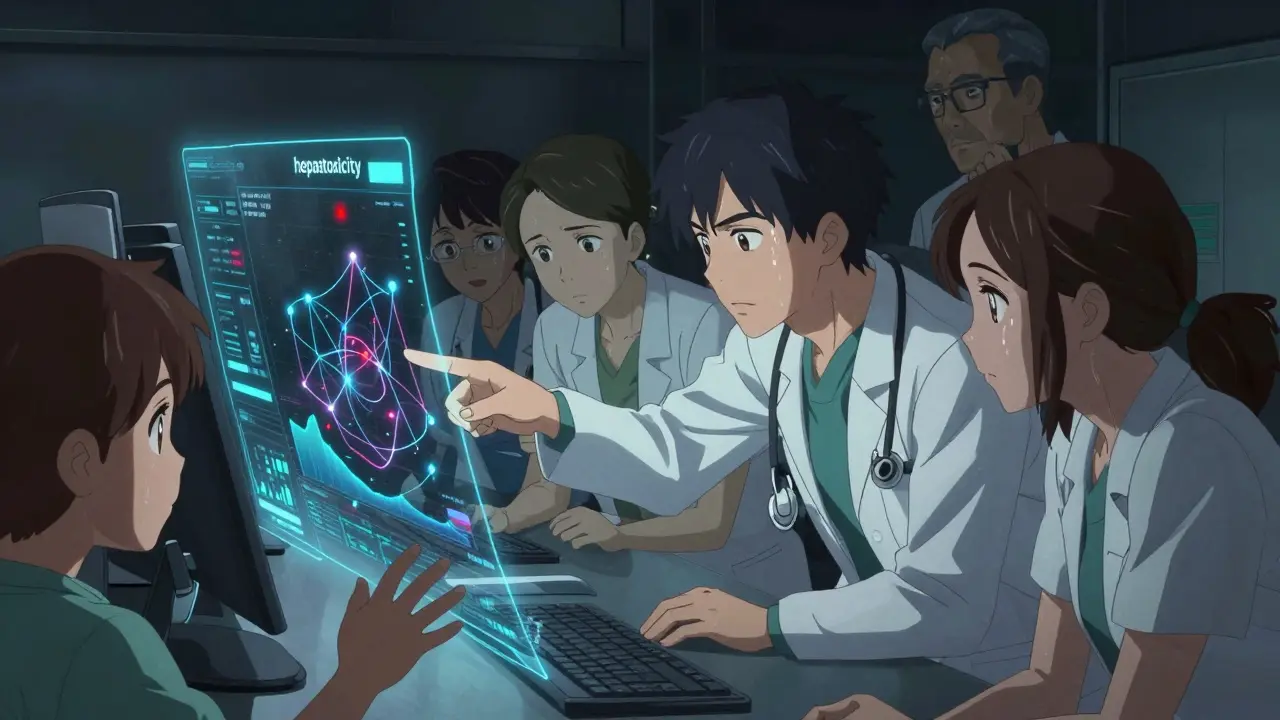 Des professionnels de santé analysant des données médicales holographiques dans un centre de surveillance.