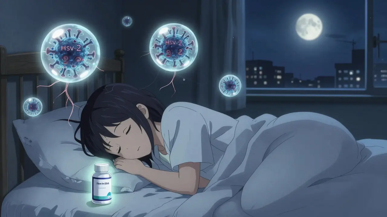 Des virus dormants dans les nerfs, accompagnés d'un supplément de zinc, dans une chambre paisible, style anime Science SARU.