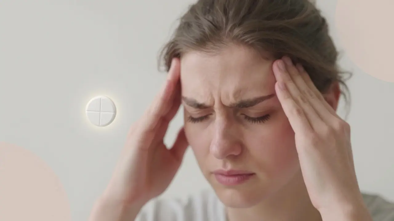Personne souffrant de maux de tête apaisée par un effet lumineux doux représentant le paracétamol