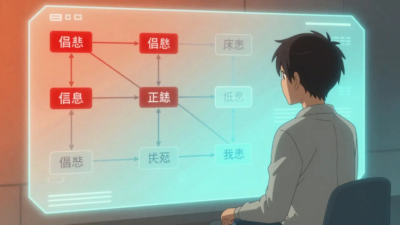 Utilisateur analysant ses pensées via une interface futuriste
