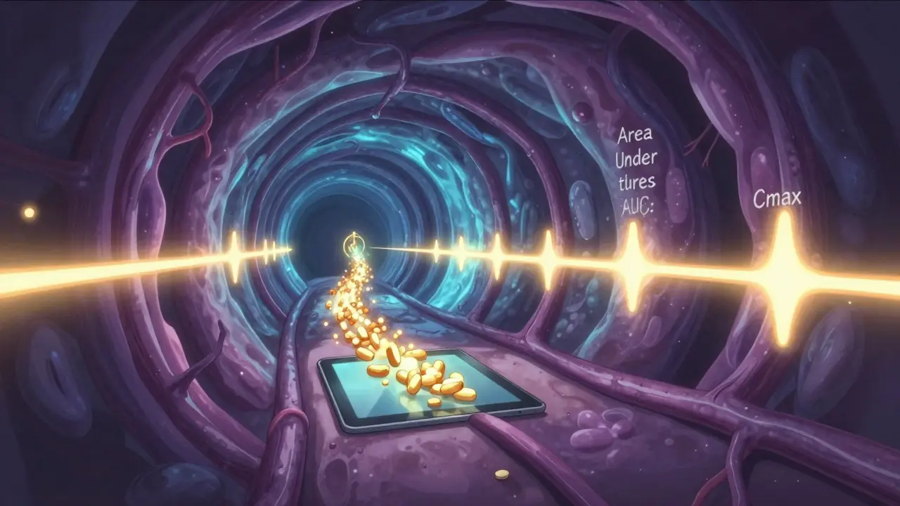Absorption du médicament dans le corps représentée par des particules lumineuses
